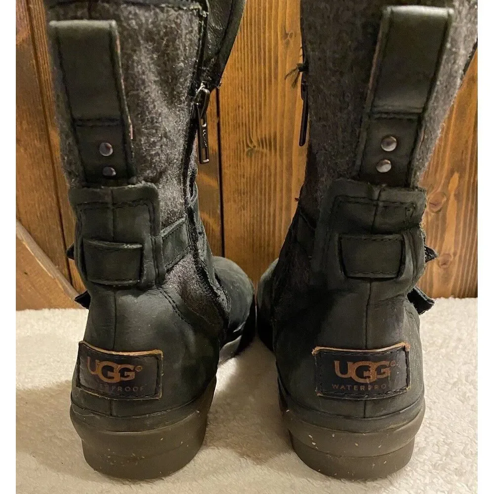UGG‎ Australia, Black Leather Water & Snow Proof Women's Size US 6